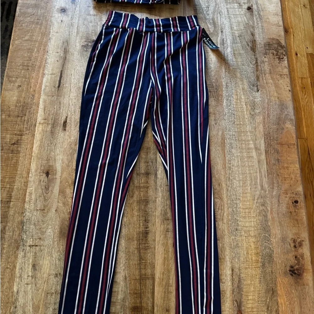 Love Nation Striped Set in Navy and Red- tube top bandeau, leggings & duster NWT - Picture 3 of 6